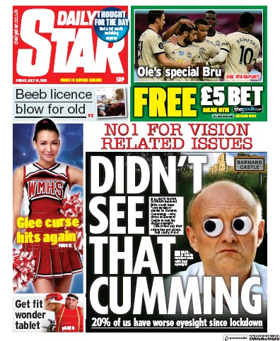 Daily Star (UK) Newspaper Front Page for 10 July 2020