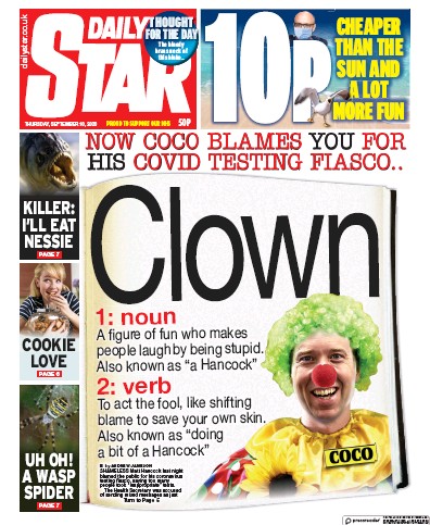 Daily Star Newspaper Front Page for 10 September 2020