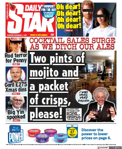 Daily Star (UK) Newspaper Front Page for 11 November 2021