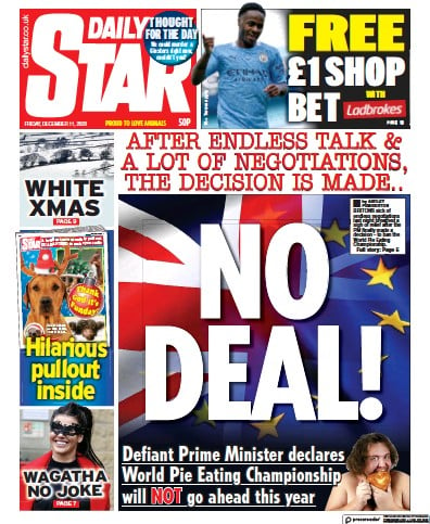 Daily Star (UK) Newspaper Front Page for 11 December 2020