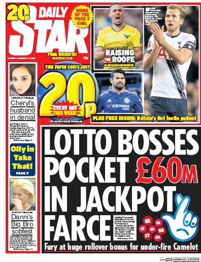 Daily Star Newspaper Front Page for 11 January 2016