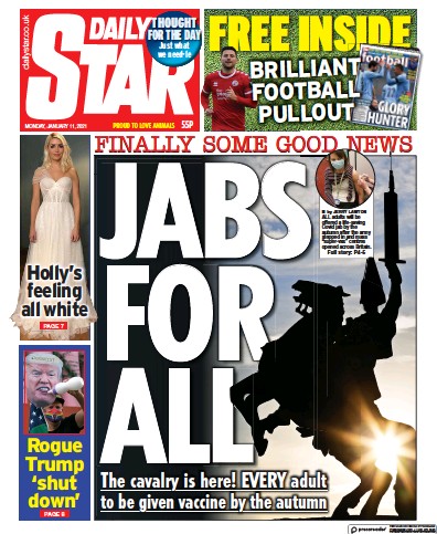 Daily Star (UK) Newspaper Front Page for 11 January 2021