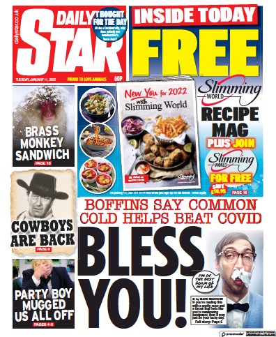 Daily Star (UK) Newspaper Front Page for 11 January 2022