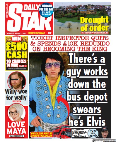 Daily Star (UK) Newspaper Front Page for 11 January 2023
