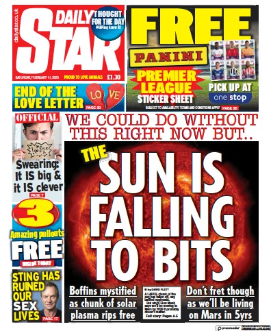 Daily Star (UK) Newspaper Front Page for 11 February 2023