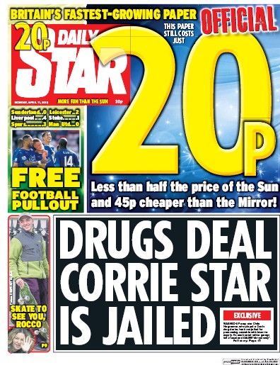 Daily Star Newspaper Front Page for 11 April 2016