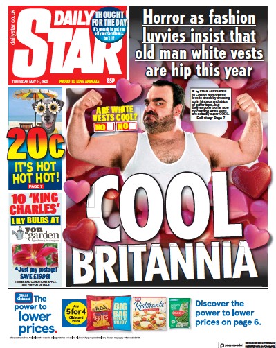 Daily Star (UK) Newspaper Front Page for 11 May 2023