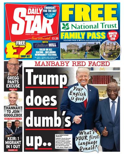 Daily Star (UK) Newspaper Front Page for 11 July 2025