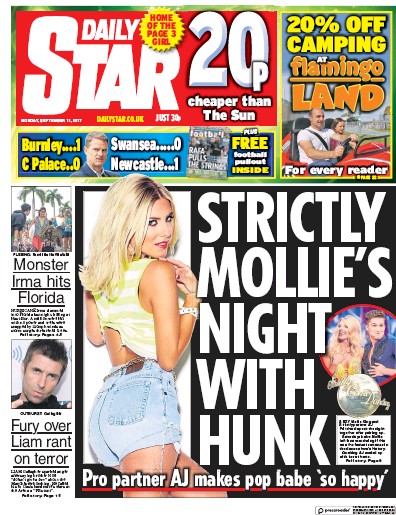 Daily Star (UK) Newspaper Front Page for 11 September 2017