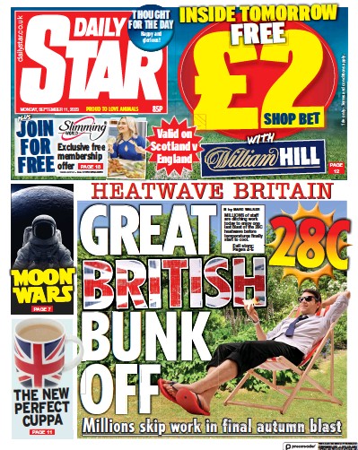 Daily Star (UK) Newspaper Front Page for 11 September 2023