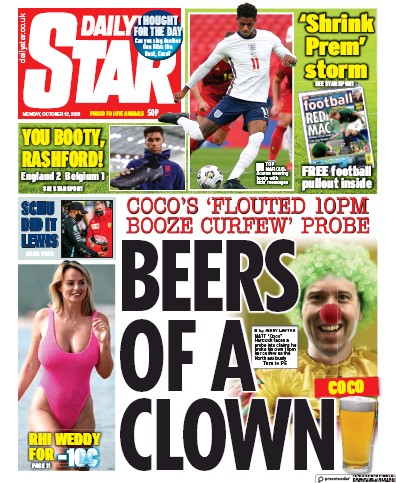 Daily Star (UK) Newspaper Front Page for 12 October 2020