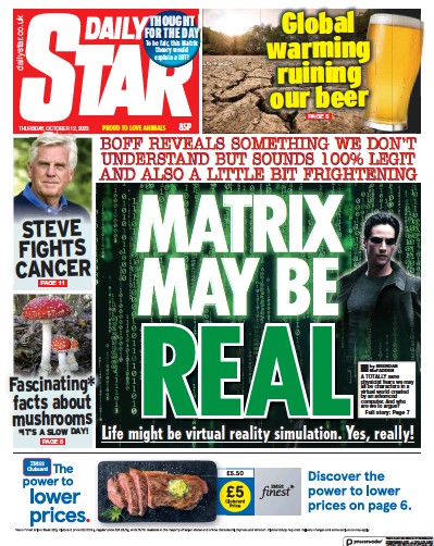 Daily Star (UK) Newspaper Front Page for 12 October 2023