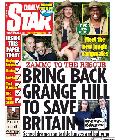 Daily Star (UK) Newspaper Front Page for 12 November 2019