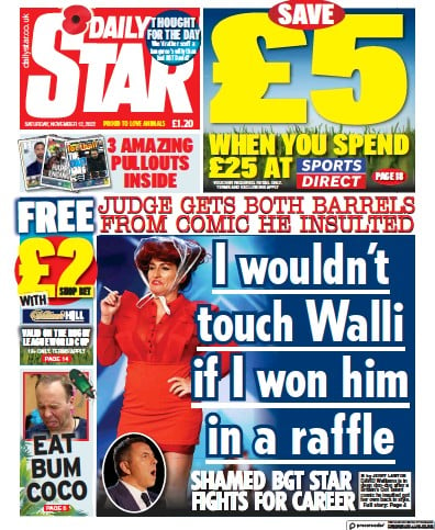Daily Star (UK) Newspaper Front Page for 12 November 2022