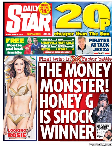 Daily Star (UK) Newspaper Front Page for 12 December 2016