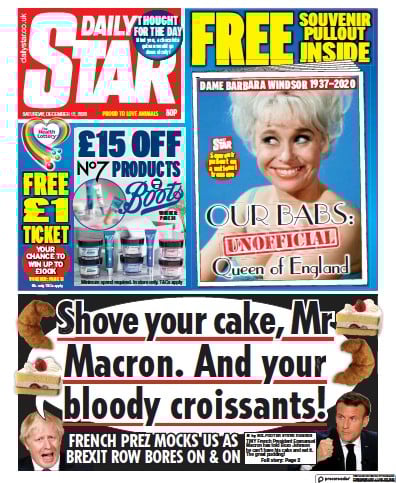 Daily Star (UK) Newspaper Front Page for 12 December 2020