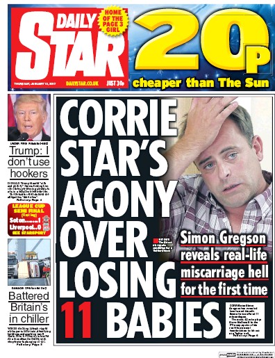 Daily Star Newspaper Front Page for 12 January 2017