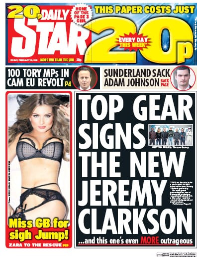Daily Star Newspaper Front Page for 12 February 2016
