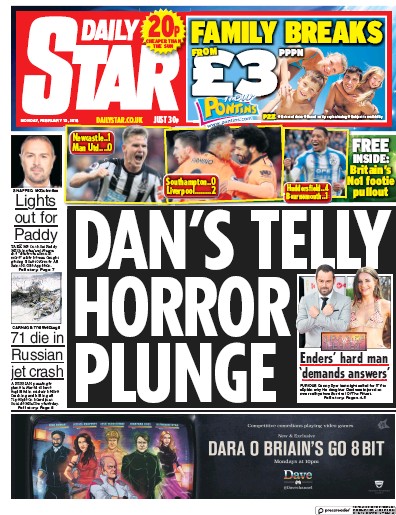 Daily Star (UK) Newspaper Front Page for 12 February 2018