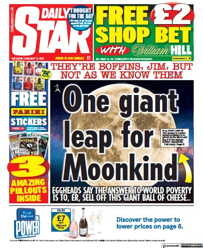 Daily Star (UK) Newspaper Front Page for 12 February 2022