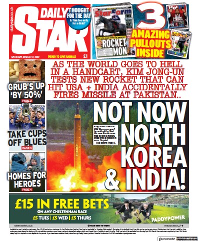Daily Star (UK) Newspaper Front Page for 12 March 2022
