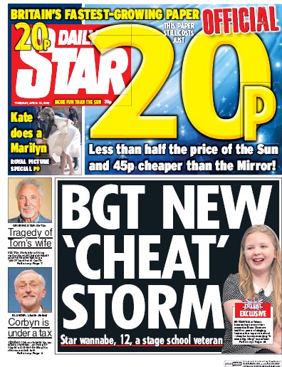 Daily Star Newspaper Front Page for 12 April 2016