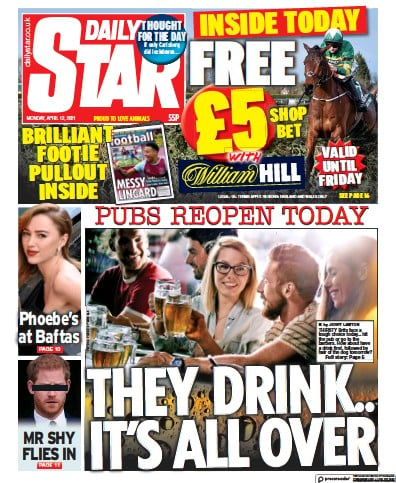 Daily Star (UK) Newspaper Front Page for 12 April 2021