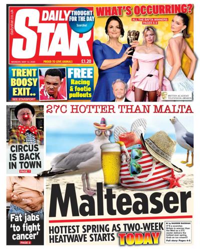 Daily Star (UK) Newspaper Front Page for 12 May 2025