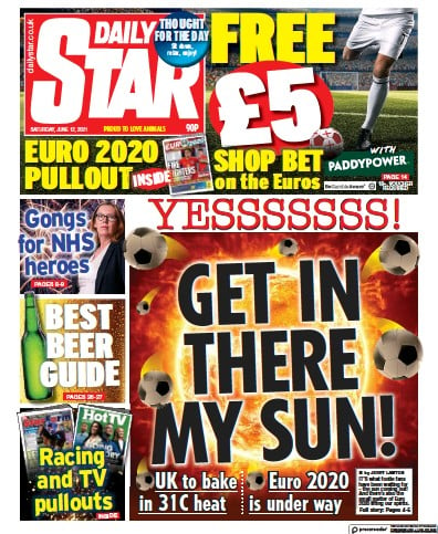 Daily Star (UK) Newspaper Front Page for 12 June 2021