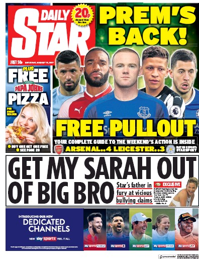 Daily Star Newspaper Front Page for 12 August 2017