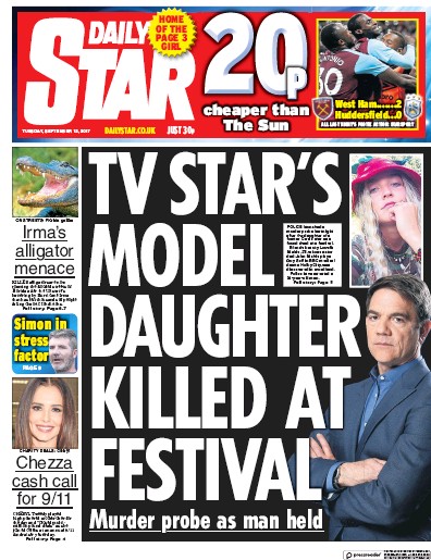 Daily Star (UK) Newspaper Front Page for 12 September 2017