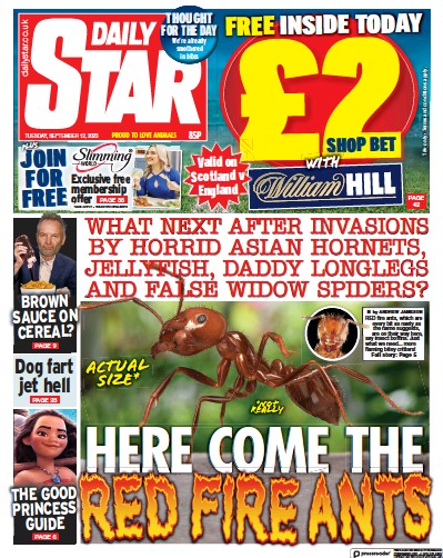Daily Star (UK) Newspaper Front Page for 12 September 2023