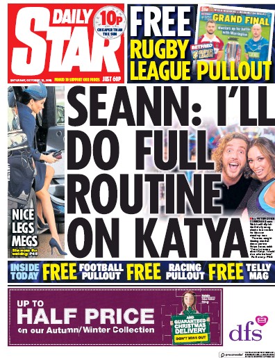 Daily Star (UK) Newspaper Front Page for 13 October 2018