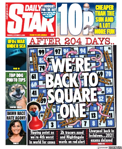 Daily Star Newspaper Front Page for 13 October 2020