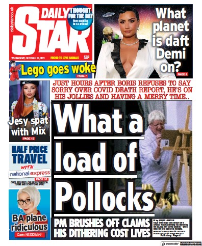 Daily Star (UK) Newspaper Front Page for 13 October 2021