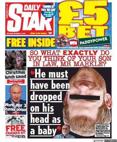 Daily Star (UK) Newspaper Front Page for 13 November 2021