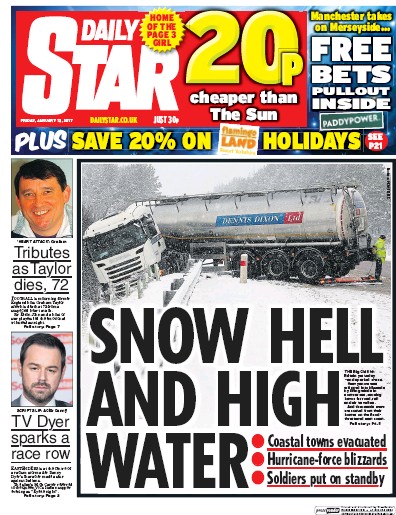 Daily Star Newspaper Front Page for 13 January 2017