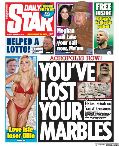 Daily Star Newspaper Front Page for 13 January 2020