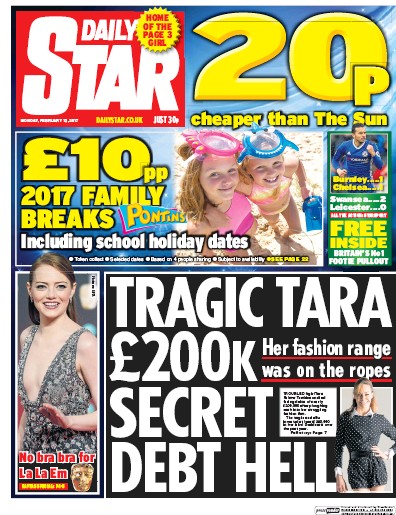 Daily Star (UK) Newspaper Front Page for 13 February 2017