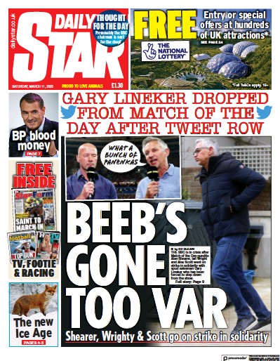 Daily Star (UK) Newspaper Front Page for 13 March 2023