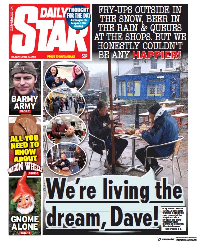 Daily Star (UK) Newspaper Front Page for 13 April 2021