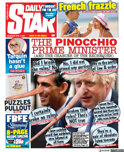 Daily Star Newspaper Front Page for 13 April 2022