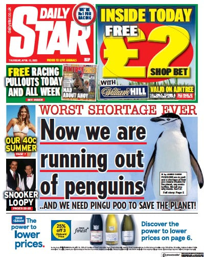 Daily Star (UK) Newspaper Front Page for 13 April 2023