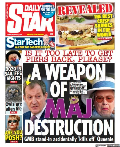 Daily Star (UK) Newspaper Front Page for 13 May 2021