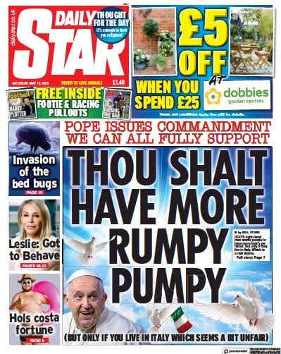 Daily Star (UK) Newspaper Front Page for 13 May 2023