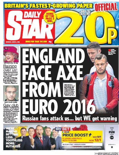 Daily Star Newspaper Front Page for 13 June 2016