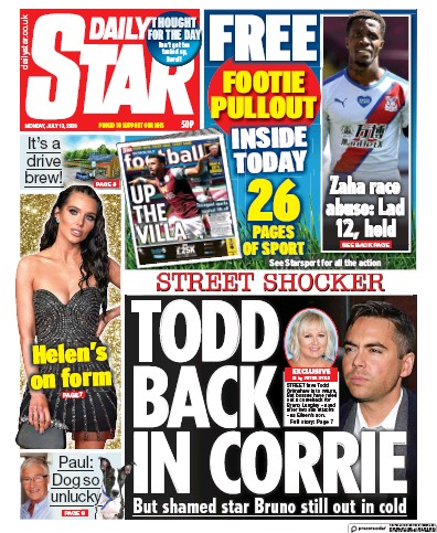 Daily Star (UK) Newspaper Front Page for 13 July 2020