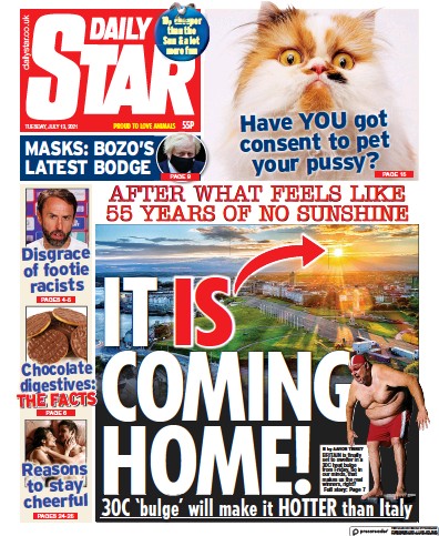 Daily Star (UK) Newspaper Front Page for 13 July 2021