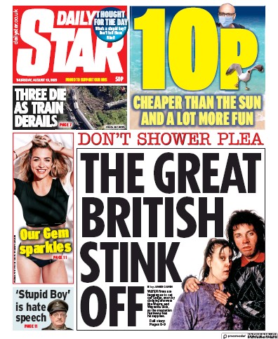 Daily Star Newspaper Front Page for 13 August 2020