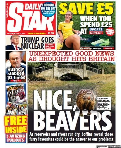 Daily Star (UK) Newspaper Front Page for 13 August 2022